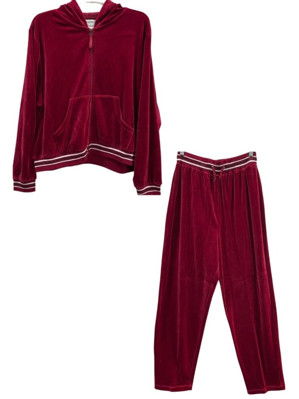 BonWorth Velour Velvet Two Piece Tracksuit PM Burgundy Casual Y2K Lounge Travel